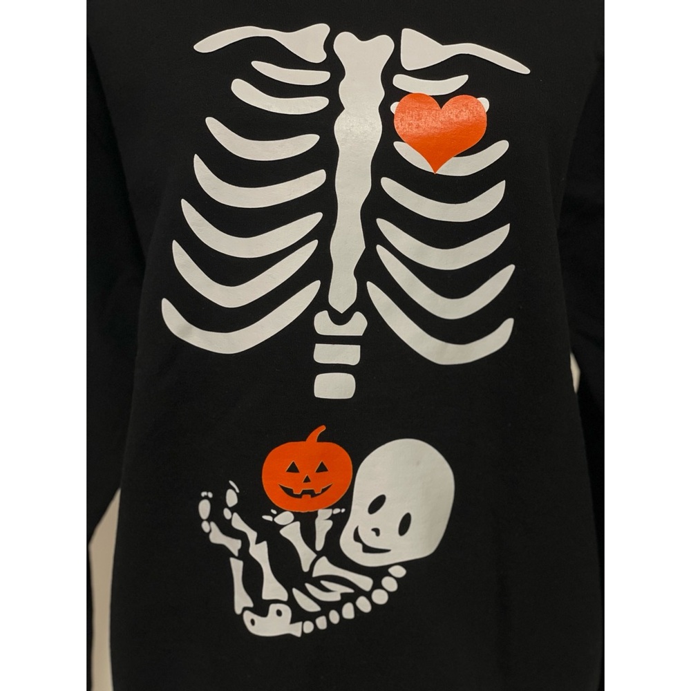 Gildan Heavy Blend Crewneck Maternity Halloween Skeleton Pullover Sweatshirt L - Picture 2 of 3